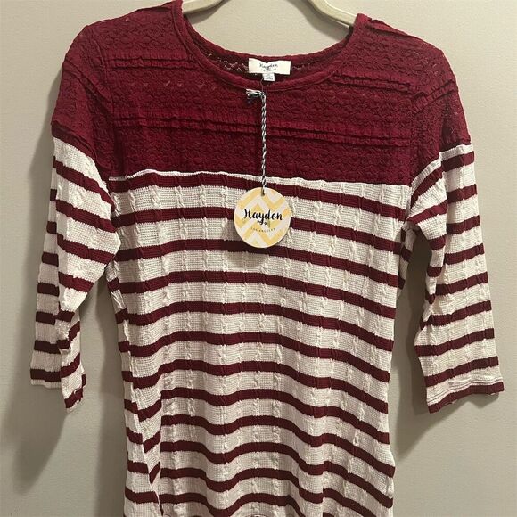Hayden Women's Red Striped Long Sleeve T-Shirt Size M - Picture 1 of 7
